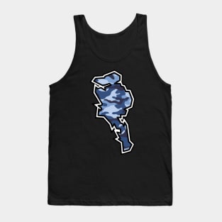 Quadra Island Silhouette in Blue Camouflage - Army Camo Pattern - Quadra Island Tank Top